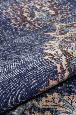 Blues Vintage Desenli Dokuma Taban Dekoratif Lacivert Halı AL 249 - 5