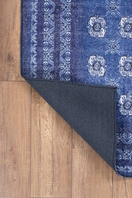 Blues Vintage Desenli Dokuma Taban Dekoratif Lacivert Halı AL 277 - 4