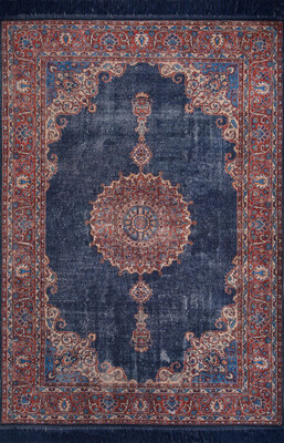 Blues Vintage Desenli Dokuma Taban Dekoratif Lacivert Halı AL 87 - 1