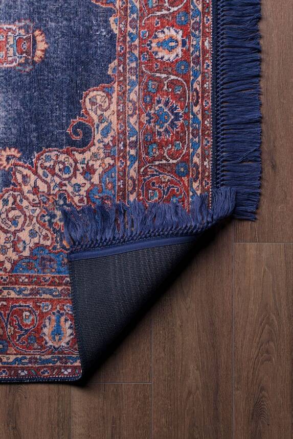Blues Vintage Desenli Dokuma Taban Dekoratif Lacivert Halı AL 87 - 3