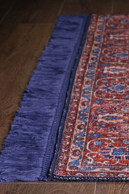 Blues Vintage Desenli Dokuma Taban Dekoratif Lacivert Halı AL 87 - 5