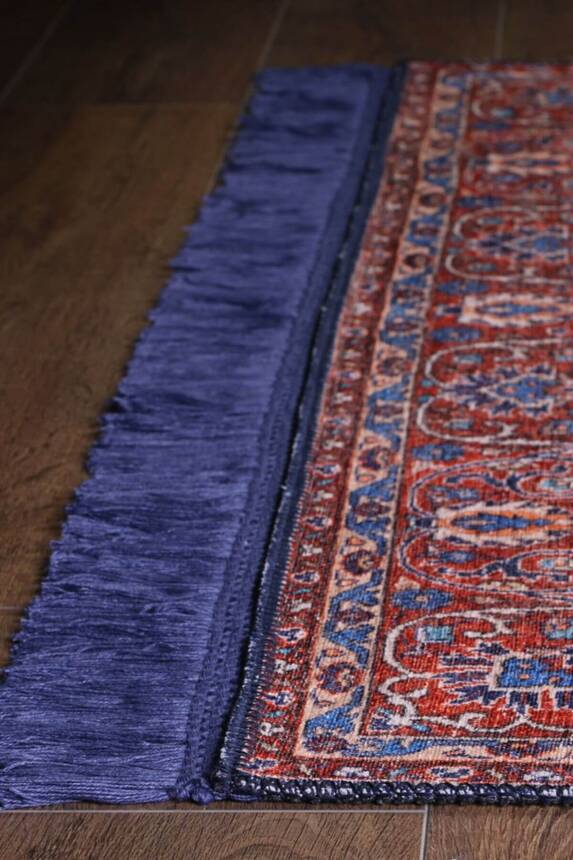 Blues Vintage Desenli Dokuma Taban Dekoratif Lacivert Halı AL 87 - 5