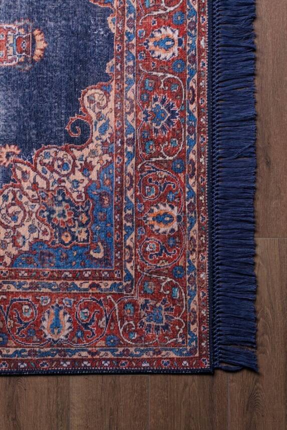 Blues Vintage Desenli Dokuma Taban Dekoratif Lacivert Halı AL 87 - 4