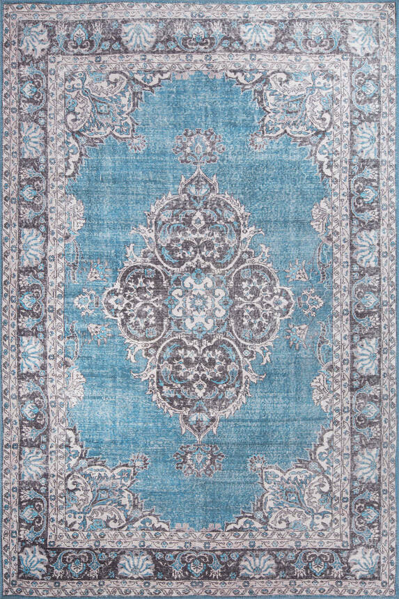 Blues Vintage Desenli Dokuma Taban Dekoratif Mavi Halı AL 201 - 1