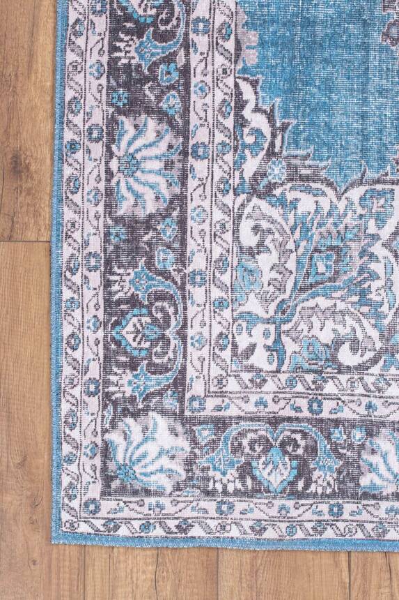 Blues Vintage Desenli Dokuma Taban Dekoratif Mavi Halı AL 201 - 3