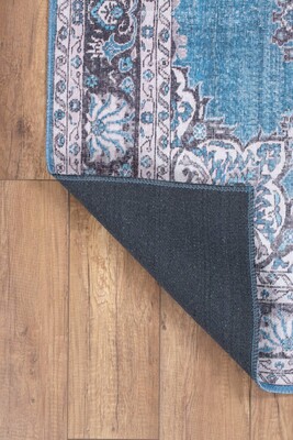 Blues Vintage Desenli Dokuma Taban Dekoratif Mavi Halı AL 201 - 4