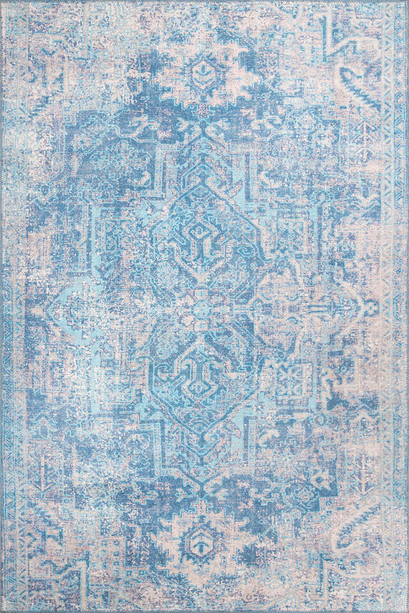 Blues Vintage Desenli Dokuma Taban Dekoratif Mavi Halı AL 270 - 1