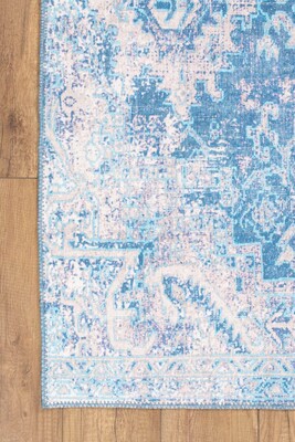 Blues Vintage Desenli Dokuma Taban Dekoratif Mavi Halı AL 270 - 3