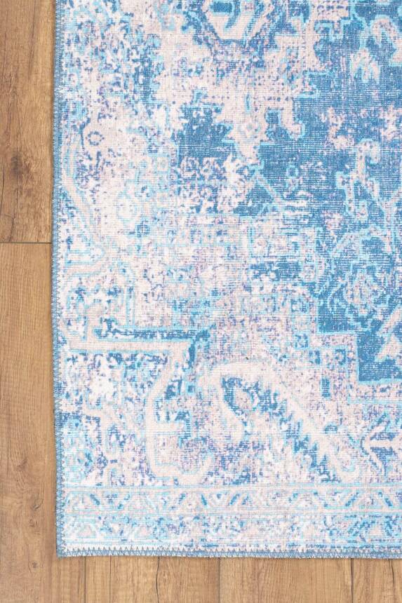 Blues Vintage Desenli Dokuma Taban Dekoratif Mavi Halı AL 270 - 3