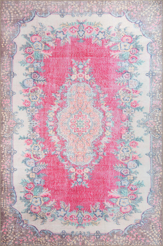 Blues Vintage Desenli Dokuma Taban Dekoratif Pembe Halı AL 250 - 1