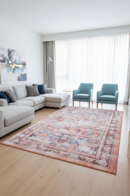 Blues Vintage Desenli Dokuma Taban Dekoratif Renkli Halı AL 272 - Artloop