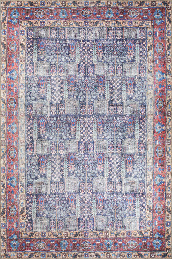 Blues Vintage Desenli Dokuma Taban Dekoratif Renkli Halı AL 341 - 1