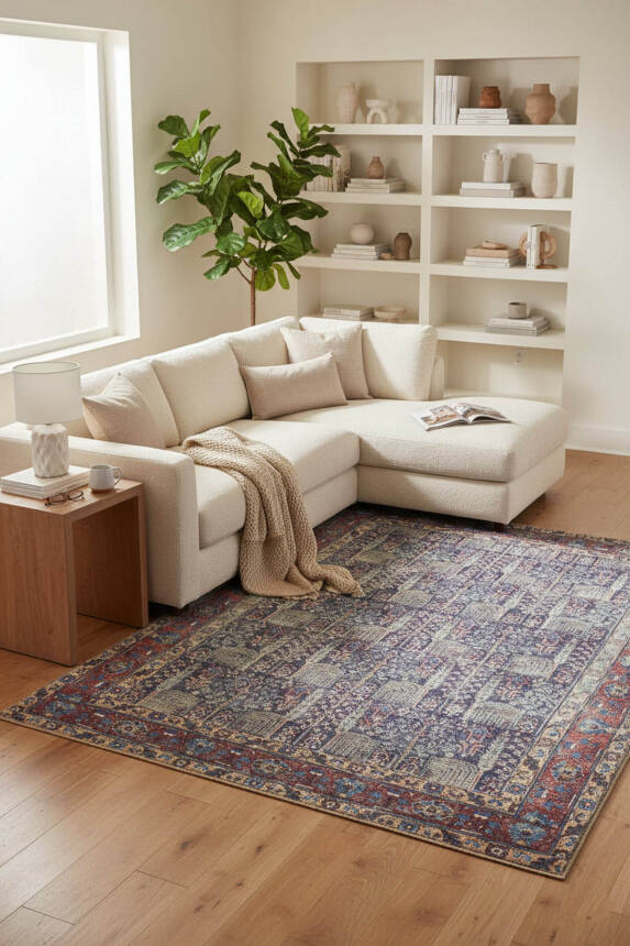 Blues Vintage Desenli Dokuma Taban Dekoratif Renkli Halı AL 341 - 1