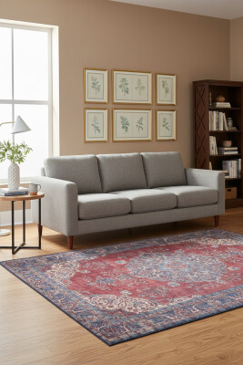 Blues Vintage Desenli Dokuma Taban Dekoratif Bordo Halı AL 88 - 1