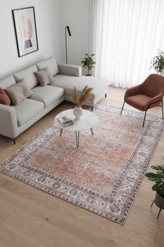 Blues Vintage Desenli Dokuma Taban Dekoratif Turuncu Halı AL 159 - 1
