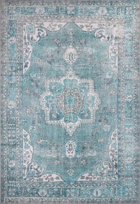 Blues Vintage Desenli Dokuma Taban Dekoratif Yeşil Halı AL 158 - 1