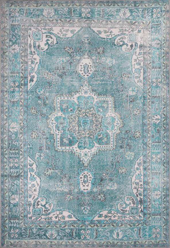 Blues Vintage Desenli Dokuma Taban Dekoratif Yeşil Halı AL 158 - 1