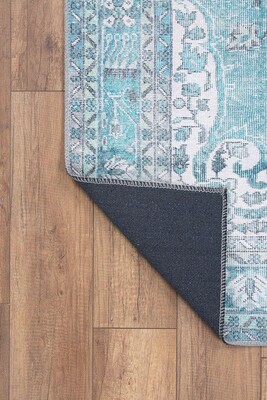 Blues Vintage Desenli Dokuma Taban Dekoratif Yeşil Halı AL 158 - 4