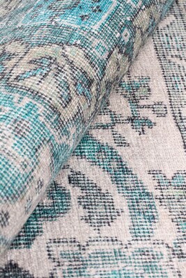 Blues Vintage Desenli Dokuma Taban Dekoratif Yeşil Halı AL 158 - 5