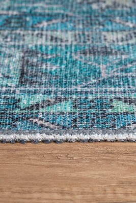 Blues Vintage Desenli Dokuma Taban Dekoratif Yeşil Halı AL 158 - 6