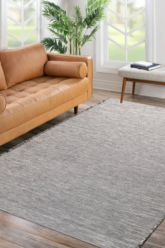 Artloop Wool Yün Dokuma Yandan Saçaklı Gri Halı 160x230 YD 02 - 1