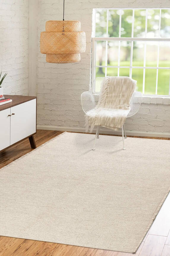 Artloop Wool Yün Dokuma Yandan Saçaklı Bej Halı 160x230 YD 04 - 1