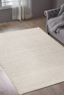 Artloop Wool Yün Dokuma Yandan Saçaklı Bej Halı 160x230 YD 05 - 1
