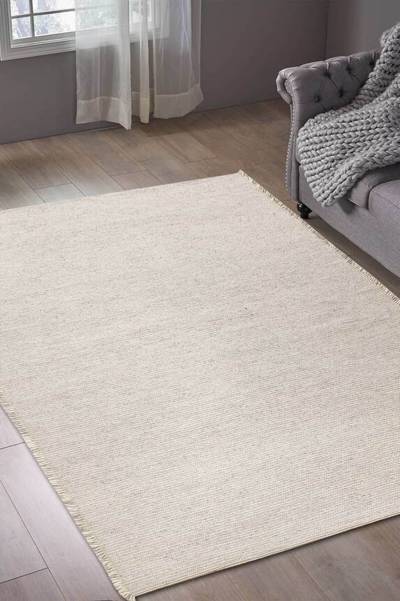 Artloop Wool Yün Dokuma Yandan Saçaklı Bej Halı 160x230 YD 05 - 1