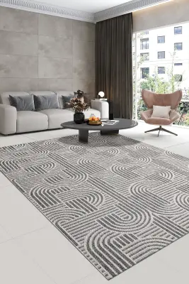 Dize Gri/Beyaz Kaydırmaz Taban, Robot Süpürgeye Uyumlu Kolay Temizlenebilir Mutfak, Koridor Halısı RP 87 - 1