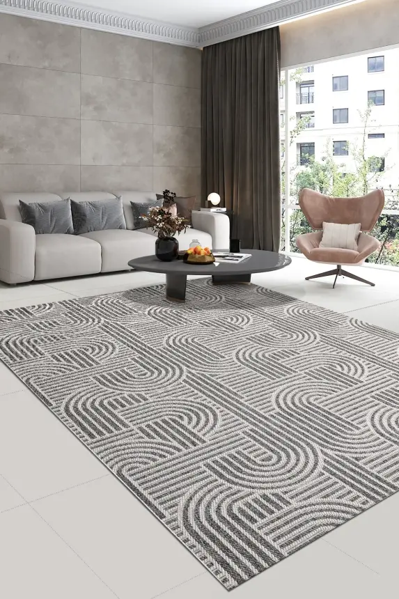 Dize Gri/Beyaz Kaydırmaz Taban, Robot Süpürgeye Uyumlu Kolay Temizlenebilir Mutfak, Koridor Halısı RP 87 - 1