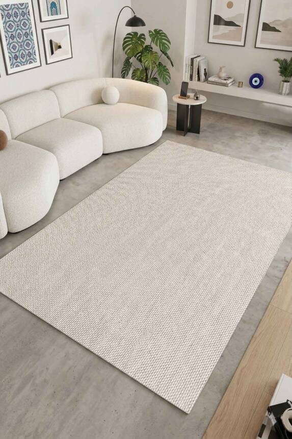 Dize Vizon Krem Kaydırmaz Taban, Robot Süpürgeye Uyumlu Kolay Temizlenebilir Mutfak, Koridor Halısı RP 90 - 1