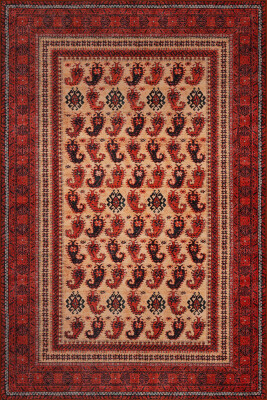 Dorian 150x230 Eskitme Vintage Desenli Otantik Yıkanabilir Kırmızı Şönil Halı AL-441 - 2