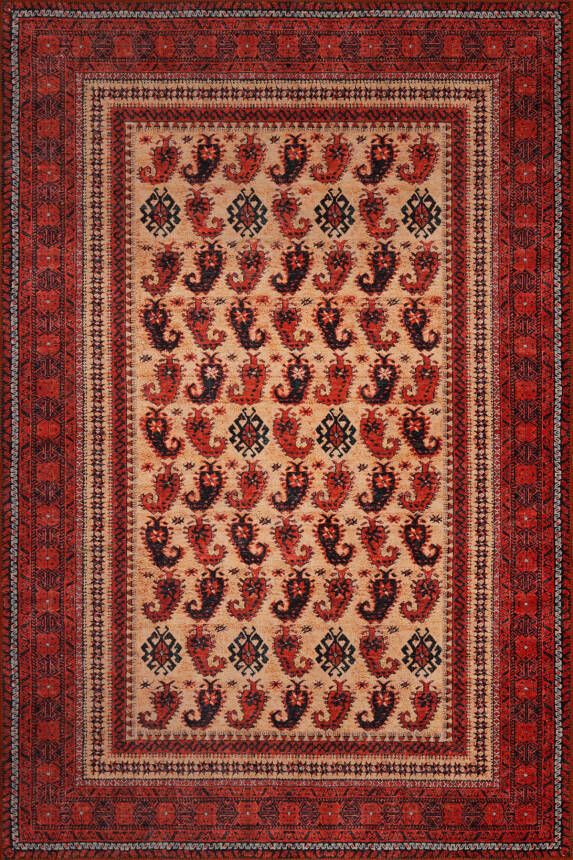 Dorian 150x230 Eskitme Vintage Desenli Otantik Yıkanabilir Kırmızı Şönil Halı AL-441 - 2
