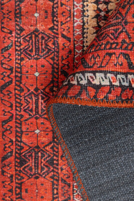 Dorian 150x230 Eskitme Vintage Desenli Otantik Yıkanabilir Kırmızı Şönil Halı AL-441 - 5