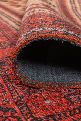 Dorian 150x230 Eskitme Vintage Desenli Otantik Yıkanabilir Kırmızı Şönil Halı AL-441 - 6
