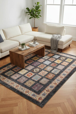 Dorian Eskitme Vintage Desenli Otantik Yıkanabilir Renkli Şönil Halı AL 440 - Artloop