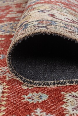 Dorian Kırmızı Vintage Etnik Geometrik Desenli Dokuma Tabanlı Şönil Halı AL 592 - 4