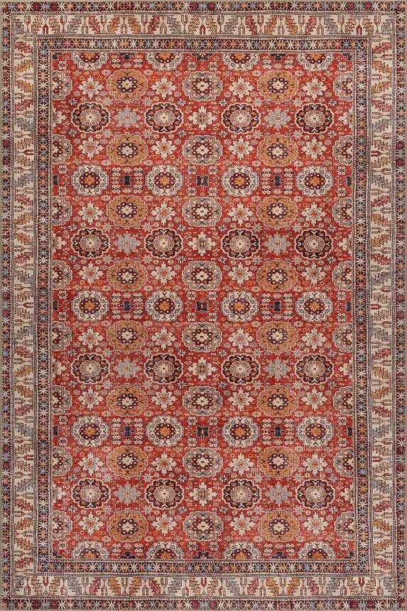 Dorian Kırmızı Vintage Etnik Madalyonlu Klasik Desenli Dokuma Tabanlı Şönil Halı AL 587 - 1