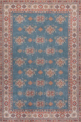 Dorian Mavi Vintage Etnik Klasik Desenli Dokuma Tabanlı Şönil Halı AL 588 - Artloop - Mavi Halılar