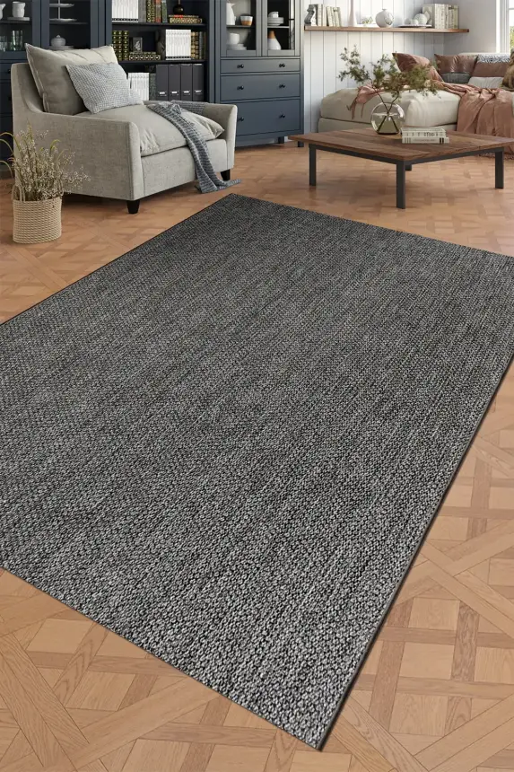 Elora Antrasit Kaydırmaz Taban, Robot Süpürgeye Uyumlu Kolay Temizlenebilir Oturma Odası, Koridor Halısı RP 92 - 1