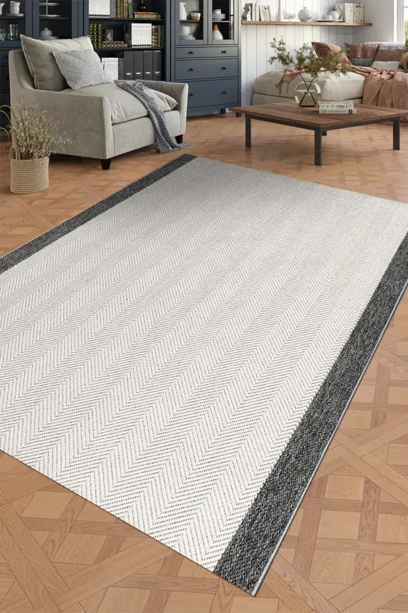 Elora Beyaz Kaydırmaz Taban, Robot Süpürgeye Uyumlu Kolay Temizlenebilir Oturma Odası, Koridor Halısı RP 93 - 1