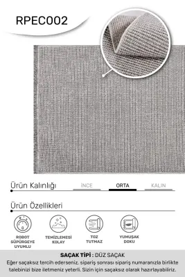 Evo Gri Robot Süpürgeye Uyumlu Kolay Temizlenebilir Halı Oturma Odası, Mutfak, Koridor Halısı RP 55 - 3