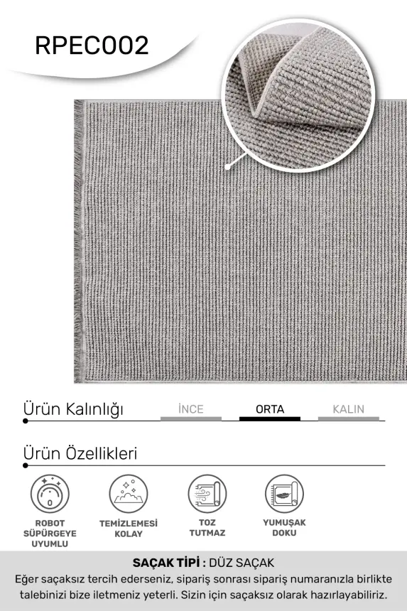 Evo Gri Robot Süpürgeye Uyumlu Kolay Temizlenebilir Halı Oturma Odası, Mutfak, Koridor Halısı RP 55 - 3