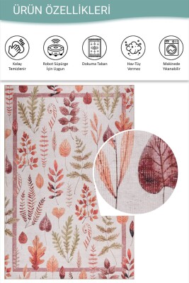 Florart Bej/ Kiremit Renkli Çiçek Desenli Dokuma Tabanlı Modern Şönil Halı AL 536 - 5