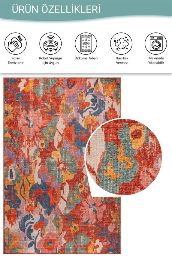 Florart Çok Renkli Floral Çiçek Desenli Modern Dokuma Tabanlı Şönil Halı AL 612 - 6