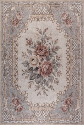 Florart Gri Bej Vintage Goblen Çiçekli Klasik Desenli Dokuma Tabanlı Şönil Halı AL 571 - Artloop - Florart Halı Koleksiyonu