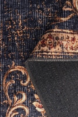 Florart Lacivert Goblen Vintage Çiçek Desenli Dokuma Tabanlı Şönil Halı AL 574 - 4