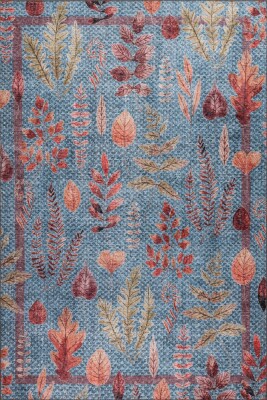 Florart Mavi Çiçek Desenli Dokuma Tabanlı Modern Şönil Halı AL 548 - 2