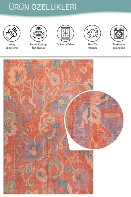 Florart Pastel Pudra Floral Çiçek Desenli Modern Dokuma Tabanlı Şönil Halı AL 595 - 6