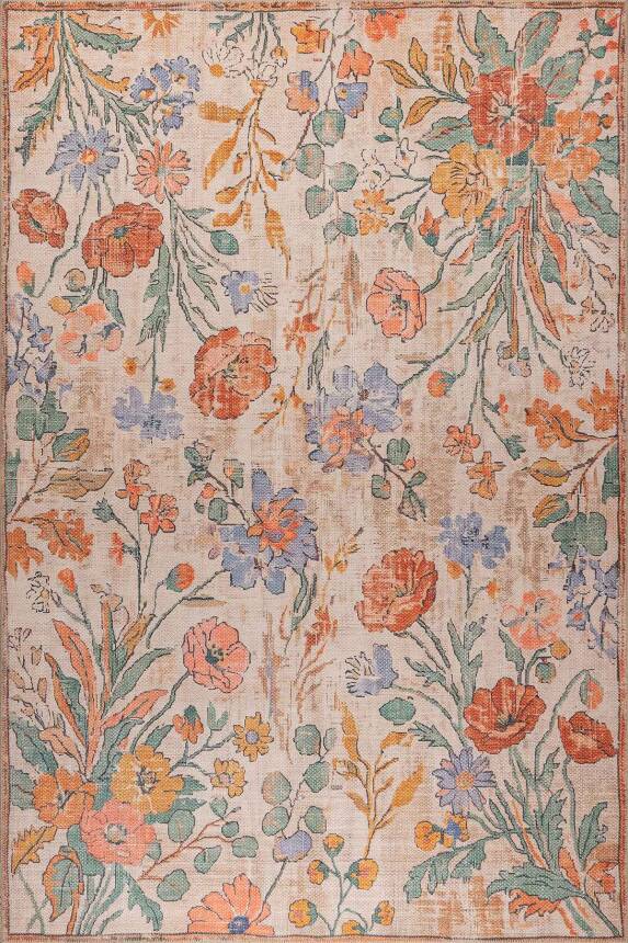 Florart Renkli Çiçekli Modern Desenli Dokuma Tabanlı Şönil Halı AL 572 - 1